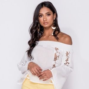 Parisian Lace Trim Flare Sleeve Bardot Top